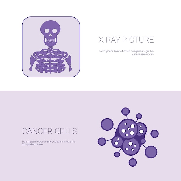 X 선 사진 및 암 세포 개념 템플릿 웹 배너 복사 공간