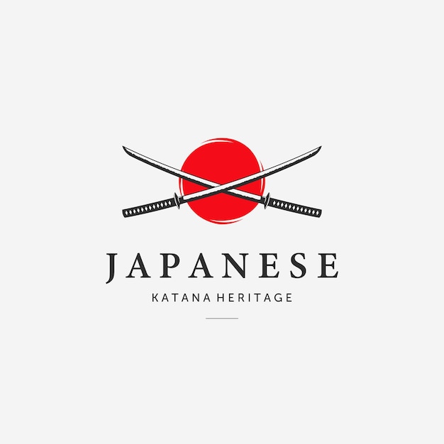 X Sun Samurai Katana Ninja Logo Vector Vintage illustratie ontwerp Japanse cultuur erfgoed