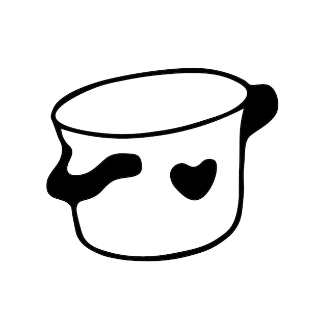 XABlack and white hand drawn vector doodle illustration with a pot and a heart print on it