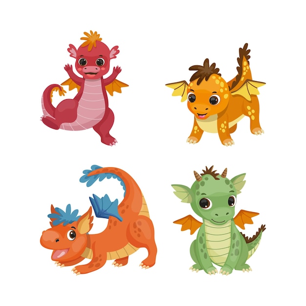 Xacollection of dragons in stile cartone animato