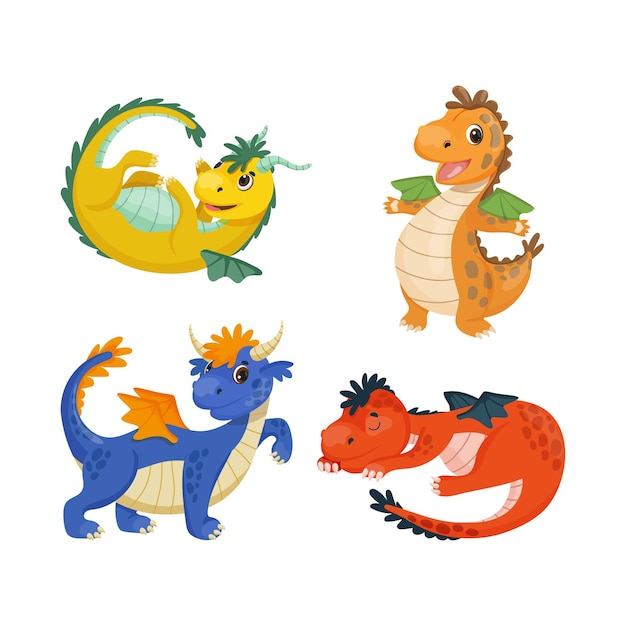 Вектор xacollection of dragons in cartoon style