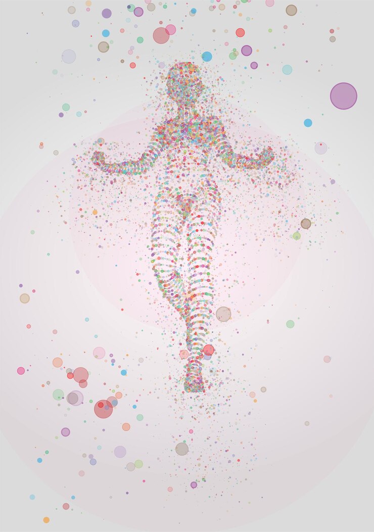 Vector xafemale silhouet van kleurrijke stippen dansen op een abstracte achtergrond vector layoutxa