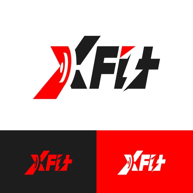 Concetto di design del logo xfit con bilanciere e strom simbolo allenatore professionista logo azienda di fitness