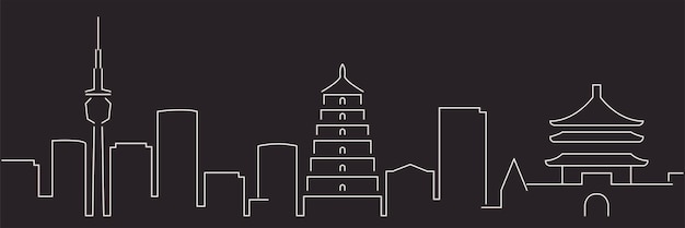 Xi'an Single Line Simple Minimalist Skyline