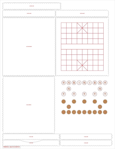 Xiangqi Chinese Chessboard game with sliding drawer box Cnc laser cut Material thickness 3 mm