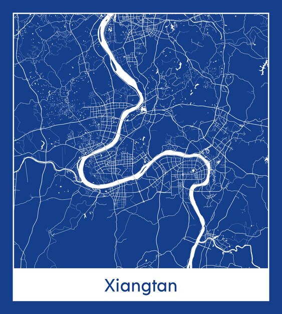 Vettore xiangtan cina asia mappa della città stampa blu illustrazione vettoriale