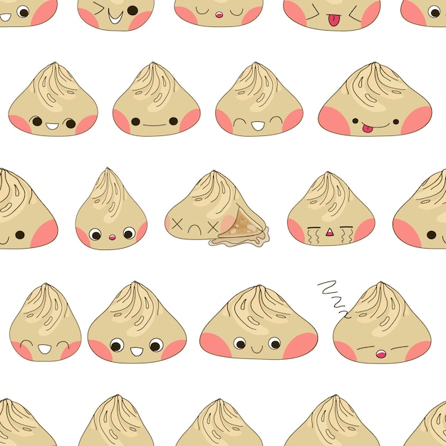 Vector xiao long bao seamless pattern with characters vector illustration