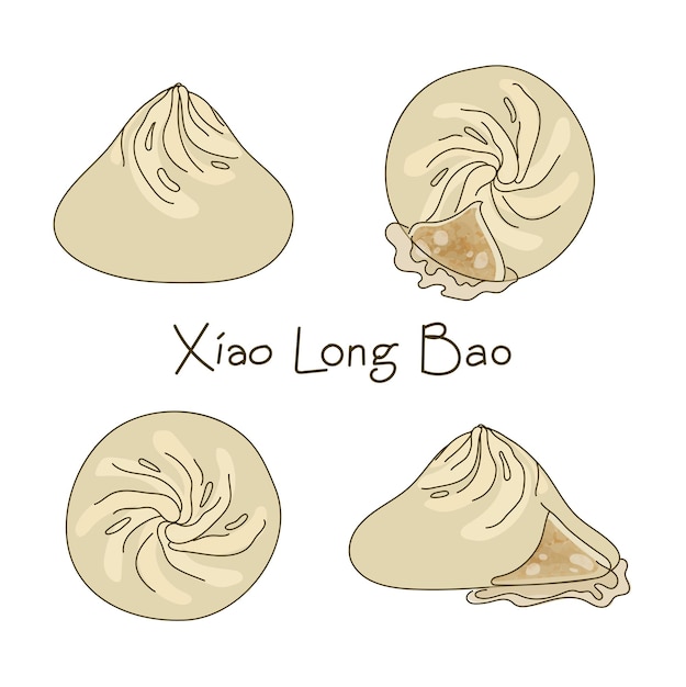 Xiao Long Bao set of steamed dumplings vector illustration