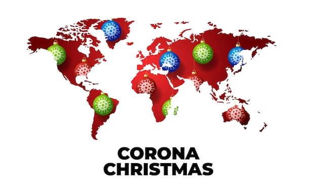 Xmas ball bauble with coronavirus on word map