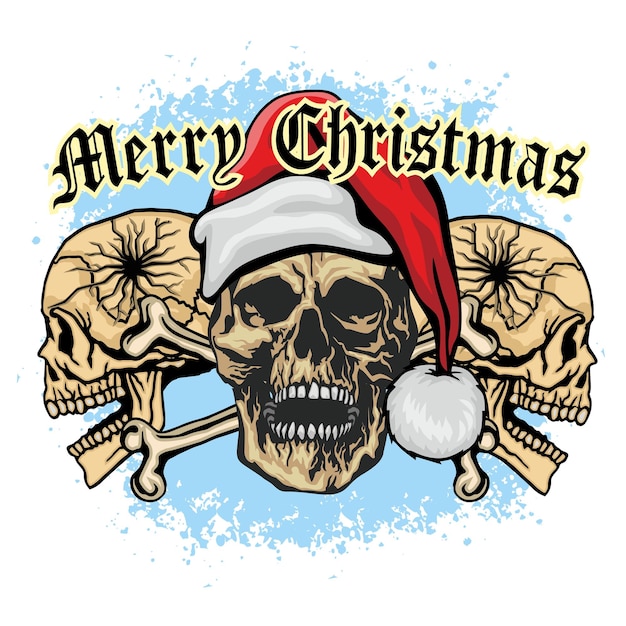 Xmas bord met schedel in hoed van de kerstman, grunge vintage design t-shirts