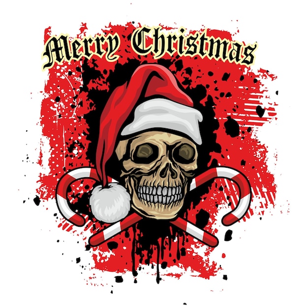 Xmas bord met schedel in hoed van de kerstman, grunge vintage design t-shirts