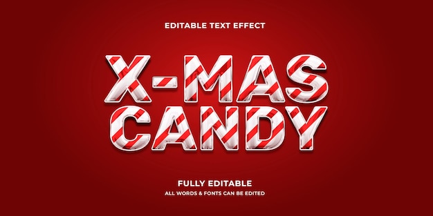 Vector xmas candy tekst effect bewerkbare snoep en dessert stijl