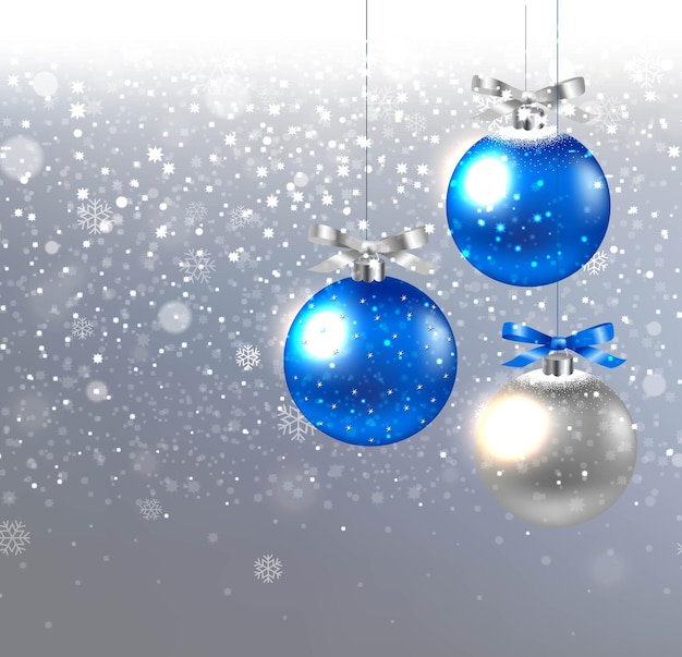 Vector xmas card with silver and blue balls