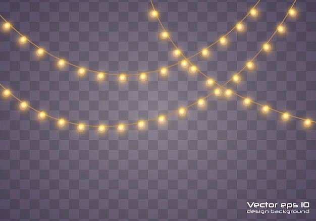 Vector xmas glowing garland on transparent background