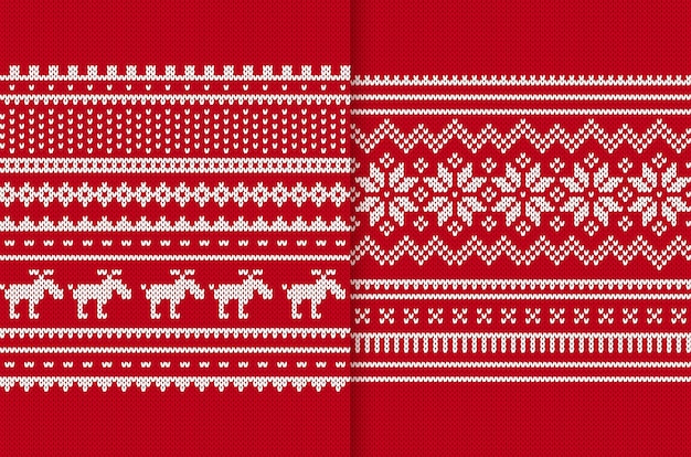 Xmas knitted seamless print Christmas red textures Knit fair isle traditional frames Holiday background