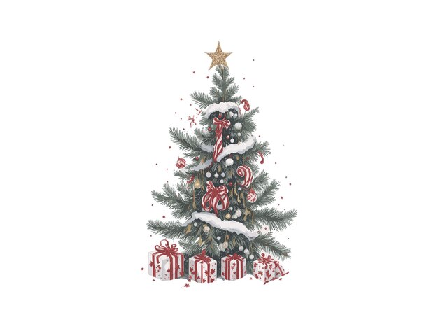 Illustrazione di natale e capodanno con albero di natale decorato in acquerello carta di auguri per le vacanze