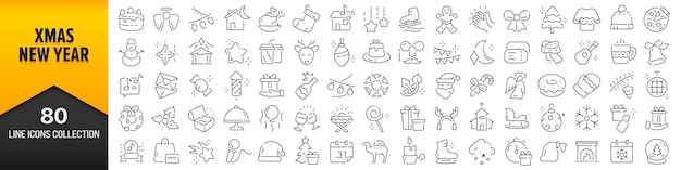 Xmas and new year line icons collection big ui icon set in a flat design thin outline icons pack vector illustration eps10