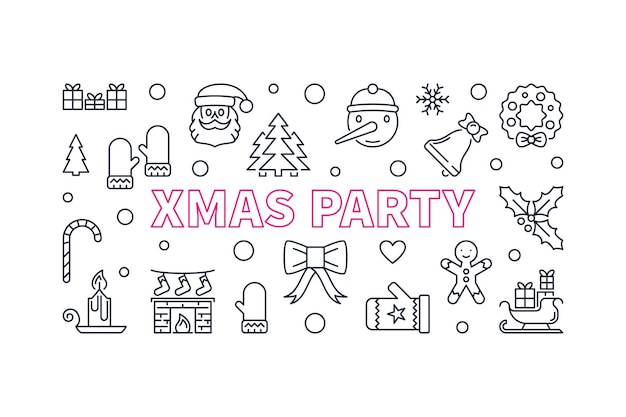 Xmas party vector banner or illustration made with christmas signs