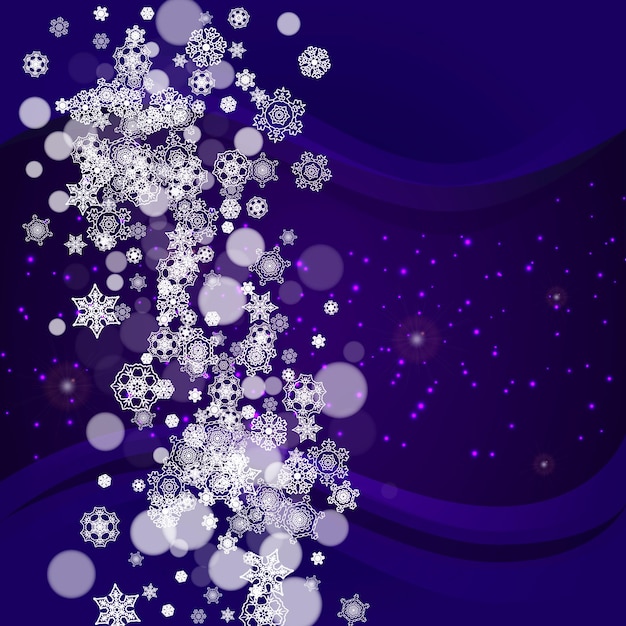 Xmas sales with ultra violet snowflakes. New Year frosty backdrop. Winter frame for gift coupons, vouchers, ads, party events. Christmas trendy background. Holiday banner for xmas sales.