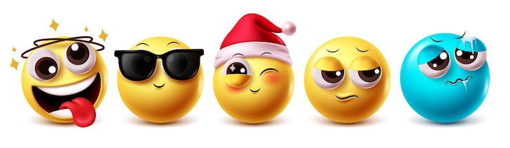 Вектор xmas santa emoji векторный набор персонажей эмоджи санта-клаус подмигивающее лицо в костюме шляпы