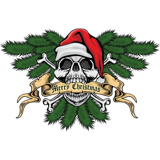 Vector xmas sign with skull and santa claus, grunge vintage design t shirts