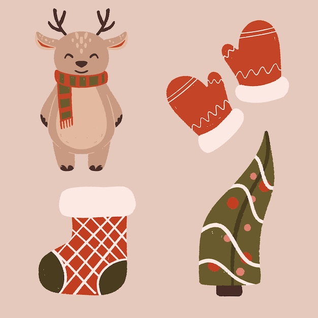 Vettore xmas sticker set doodle illustrazione