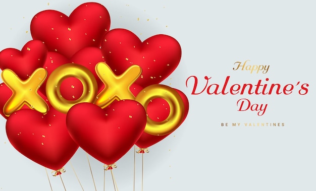 Xoxo lettere d'oro 3d a forma di cuori vettore sfondo giorno di san valentino