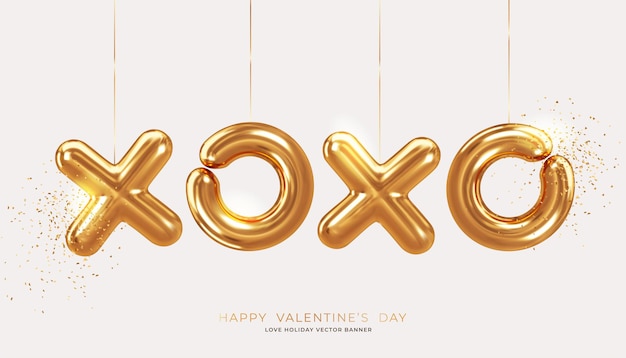 XOXO gouden 3d letters Valentijnsdag achtergrond Vector illustratie