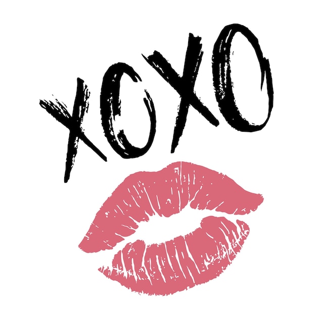Вектор xoxo рукописная фраза и помада поцелуй фразы xoxo фраза для дня святого валентина