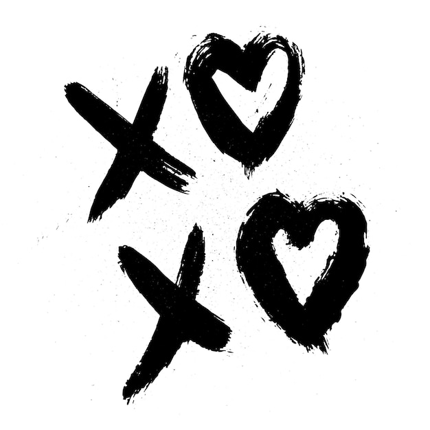 XOXO handgeschreven zin met harten geïsoleerd op een witte achtergrond met inktspray Knuffels en kusjes teken Grunge penseel belettering XO gemakkelijk te bewerken sjabloon voor Valentijnsdag wenskaart poster enz