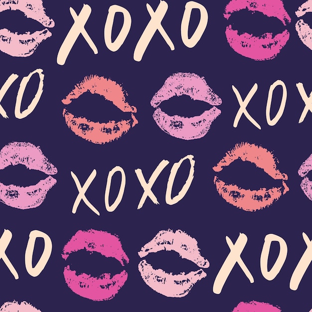 XOXO penseel belettering tekenen naadloze patroon vectorillustratie