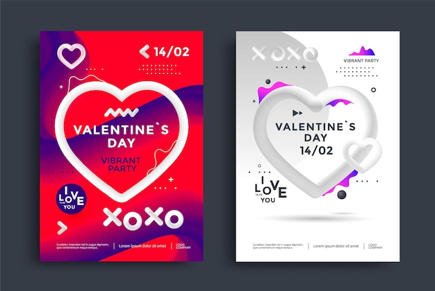 XOXO written phrase with heart on gradient background. Valentines day poster with 3d hearts.