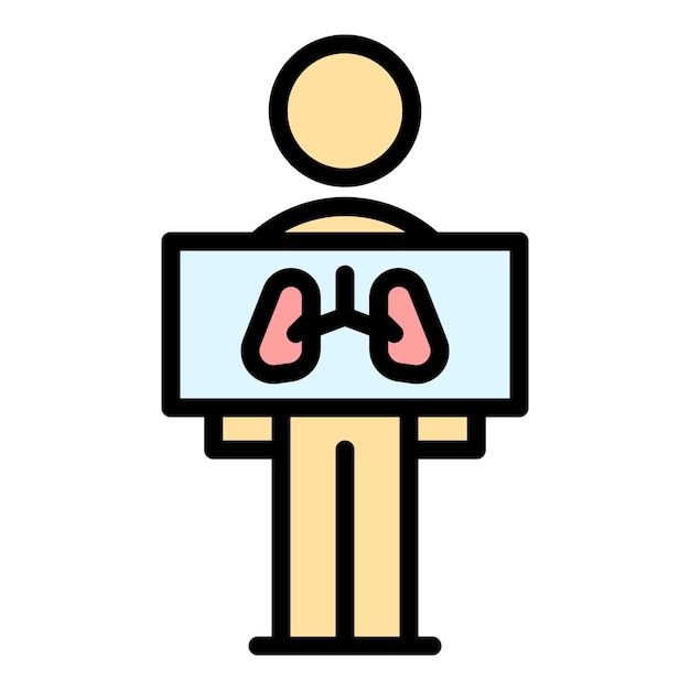 스레이 장치 아이콘 트 터 의사 건강 가 폐 색상 평평
