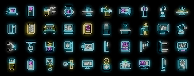 Xray examination icons set vector neon