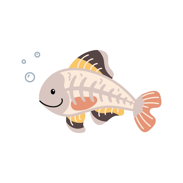 Vector xray fish cute hand drawn sea world doodle character