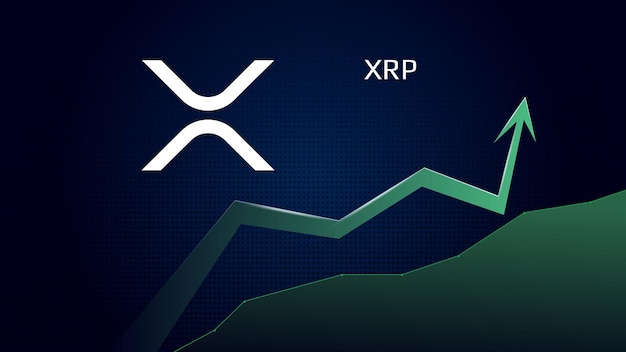 XRP Ripple in uptrend and price is rising Crypto coin symbol and green up arrow Uniswap flies to the moon Vector illustration