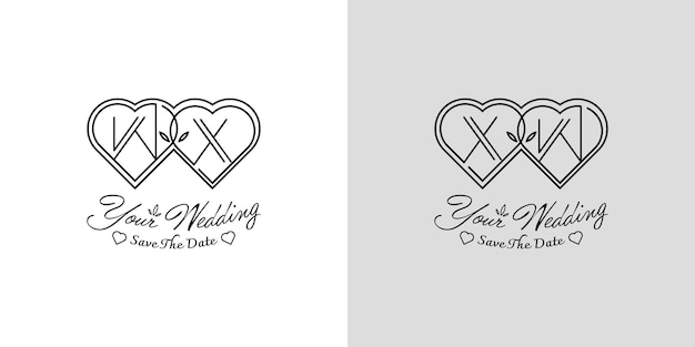 Xw en wx wedding love letters logo voor paren met w en x initialen