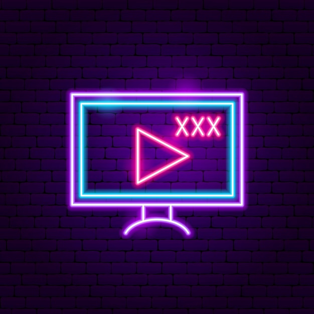 Xxx video segno al neon. illustrazione vettoriale di promozione del sesso per adulti.