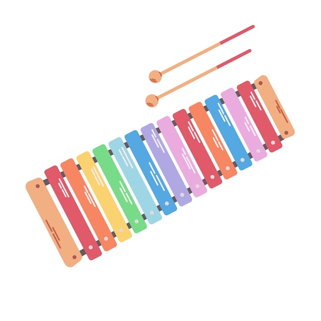 Xylophone isolated on white background Children's musical instrument Colorful flat vector illustration