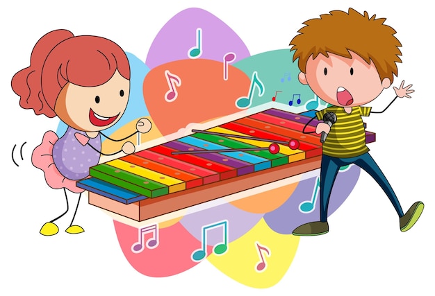 Xylophone with happy kids cartoon