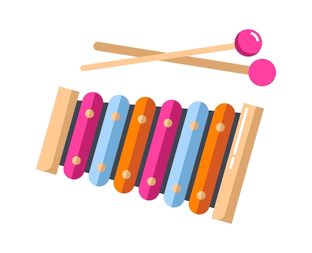 Xylophone with sticks Musical Instrument Vector illustration