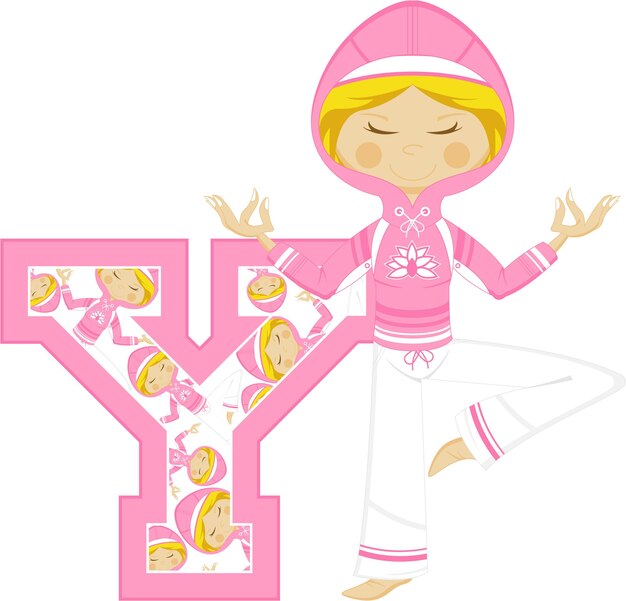 Y is for Yoga Girl Wearing Hooded Top Alphabet Learning Illustration