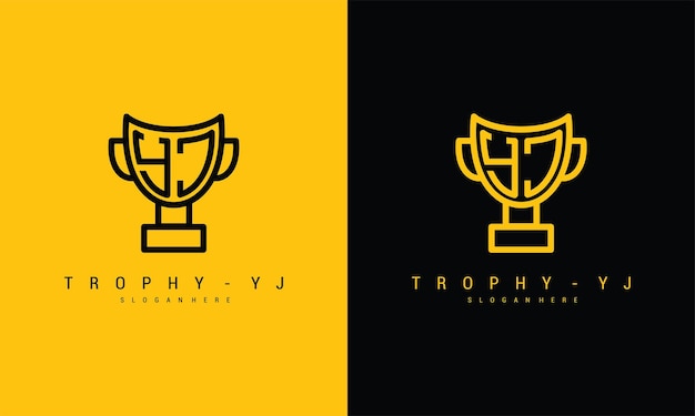 Y j letter trophy marking victory logo vector icon illustration premium vector