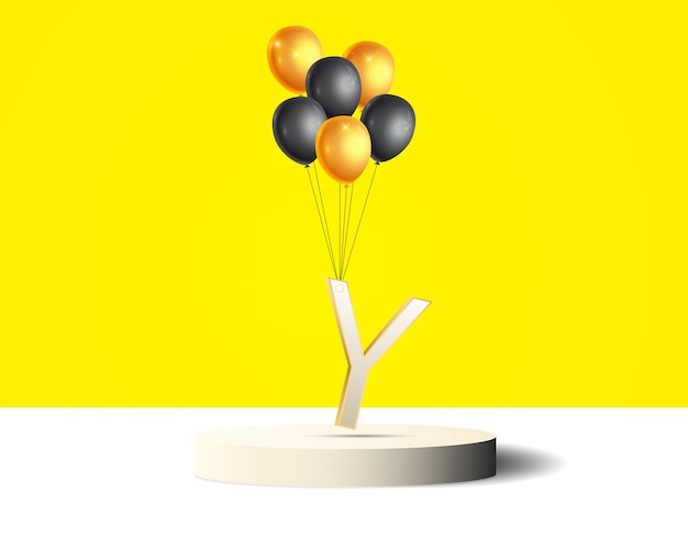 Y letter design hanging with golden and black balloons