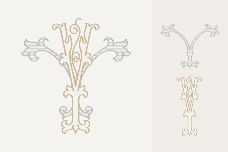 Vector y letter wedding monogram creator kit elegant historical style alphabet for party invitations