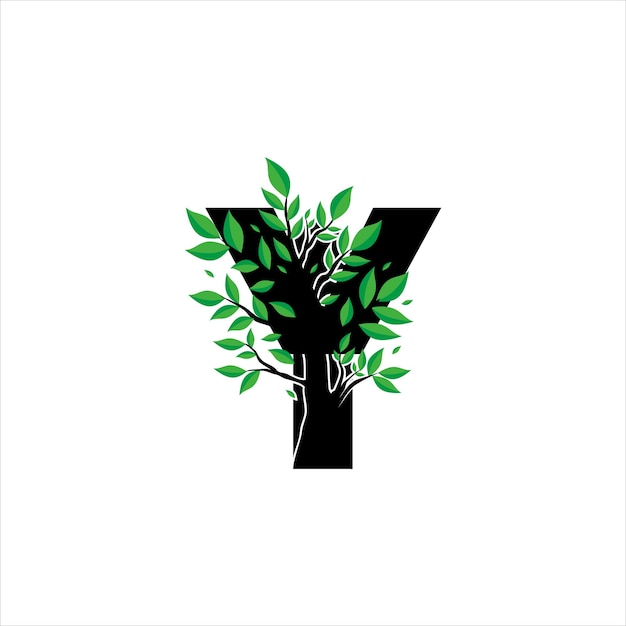 Y letter with tree logo design icon symbol