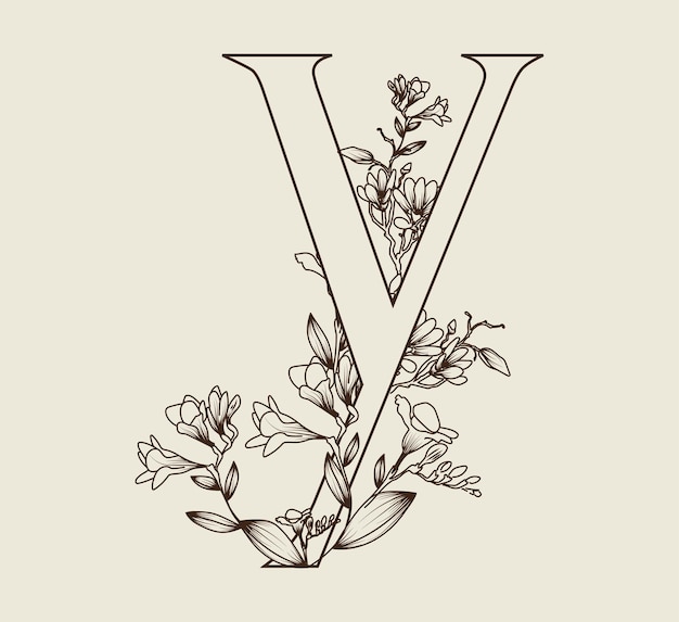 Y letters line floral design