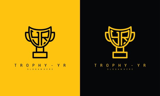 Y r letter trophy marking victory logo vector icon illustration premium vector