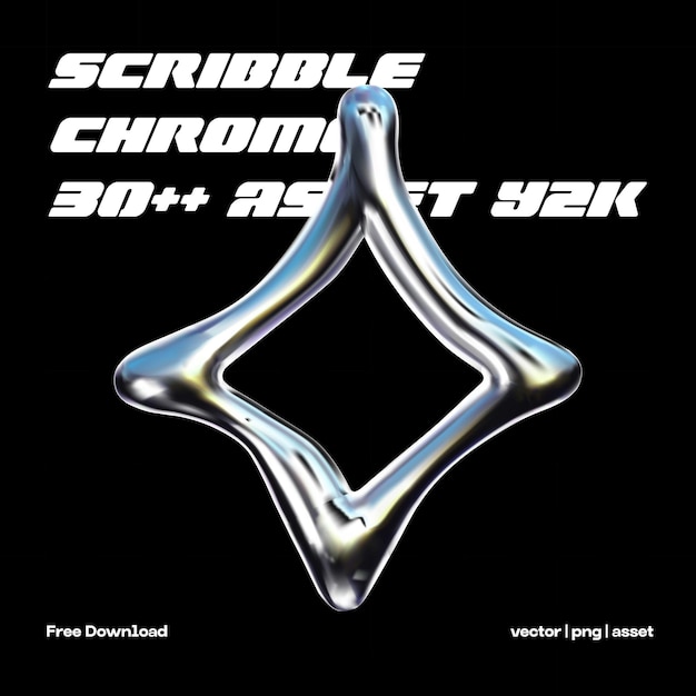 Y2K 3D vector icon abstract draw chrome download bundle scribble ornament asset gratis