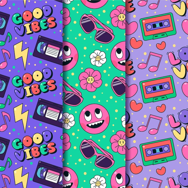 Vector y2k 90s seamless pattern